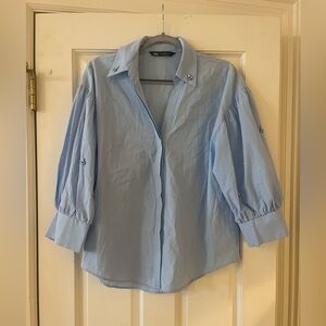 Zara Pearl & Rhinestone Button Down Shirt